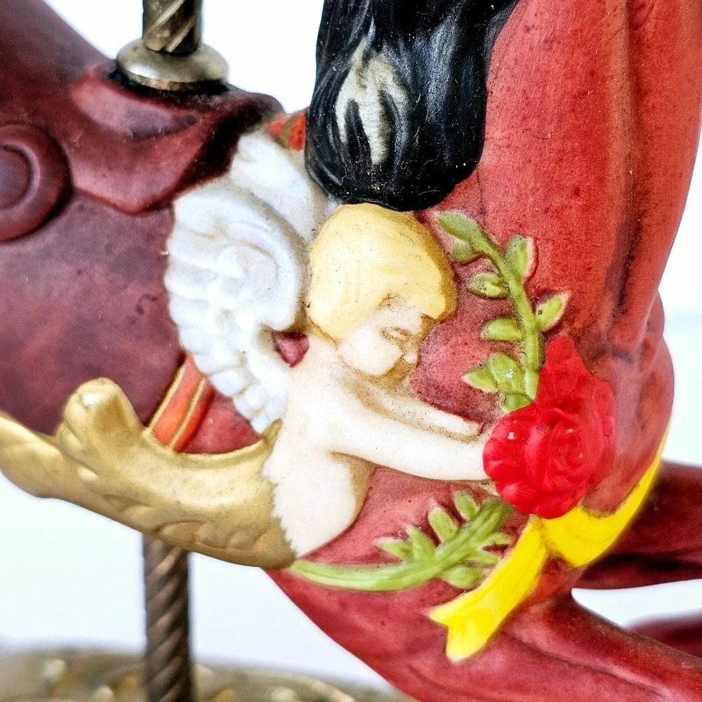 Vintage Tobin Fraley Rocking Carousel Horse Music Box Limited Edition Cherub